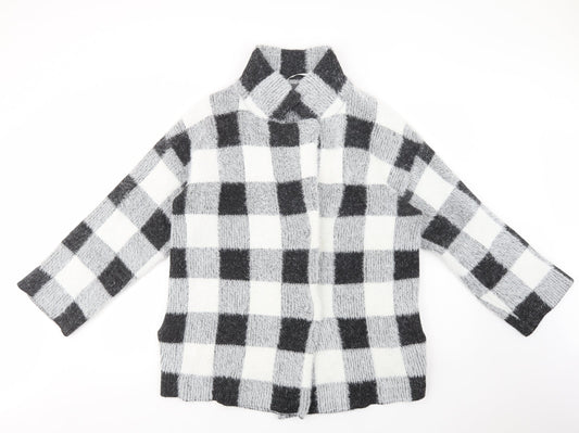 Primark Womens Grey Check  Jacket Coatigan Size M  Snap