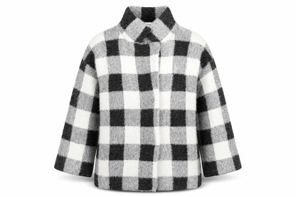 Front view of Primark women’s grey check jacket coatigan, size M, snap