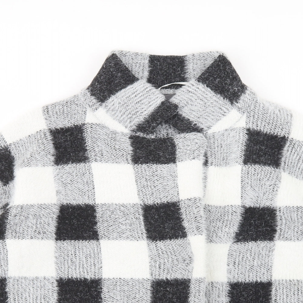 Primark Womens Grey Check  Jacket Coatigan Size M  Snap