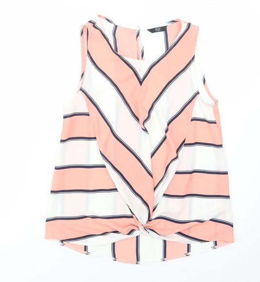 F&F Womens Pink Striped Polyester Basic Blouse Size 6 Boat Neck