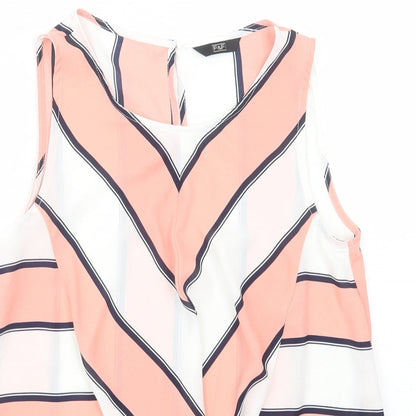 F&F Womens Pink Striped Polyester Basic Blouse Size 6 Boat Neck