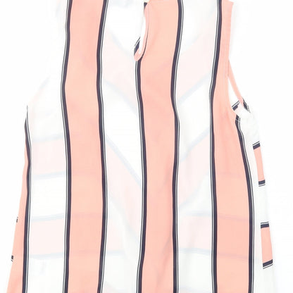 F&F Womens Pink Striped Polyester Basic Blouse Size 6 Boat Neck