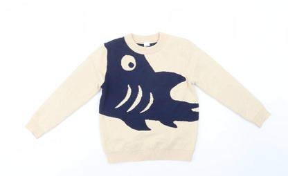 SheIn Girls Beige Crew Neck  Cotton Pullover Jumper Size 8 Years  Pullover - Shark