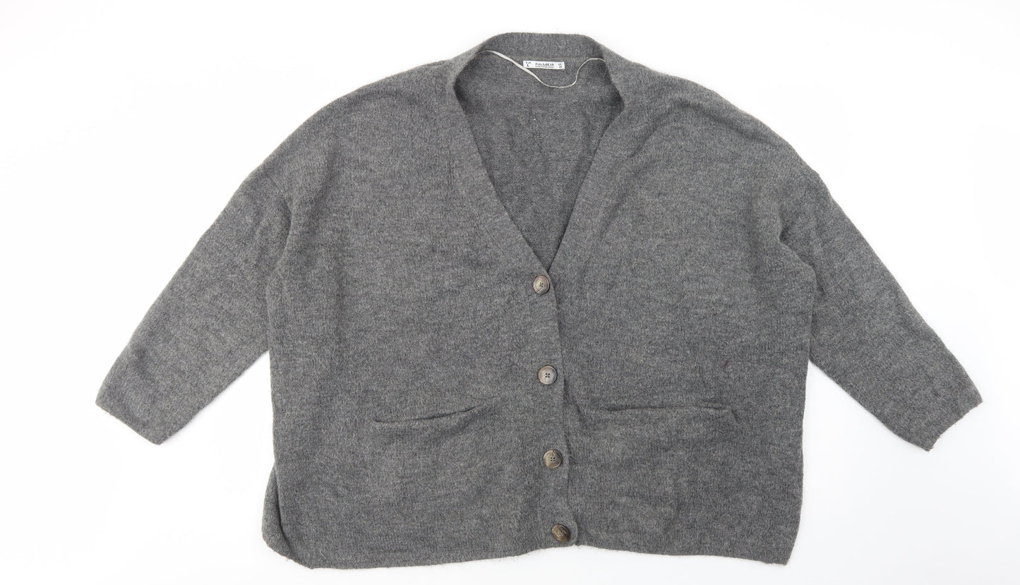 Womens UK Size L Pull & Bear Grey Cardigan Jumper