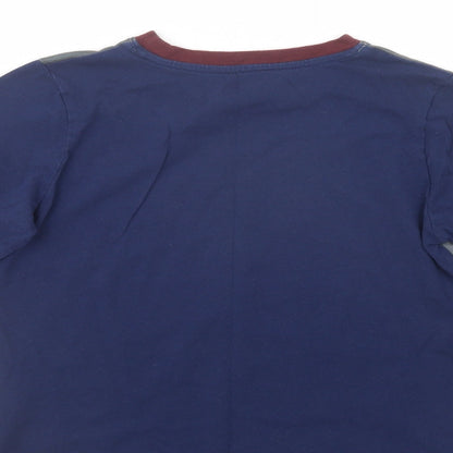 Brand and care label for Character.Com girls’ blue polyester pullover t-shirt, size 8-9, years crew neck pullover - hogwarts