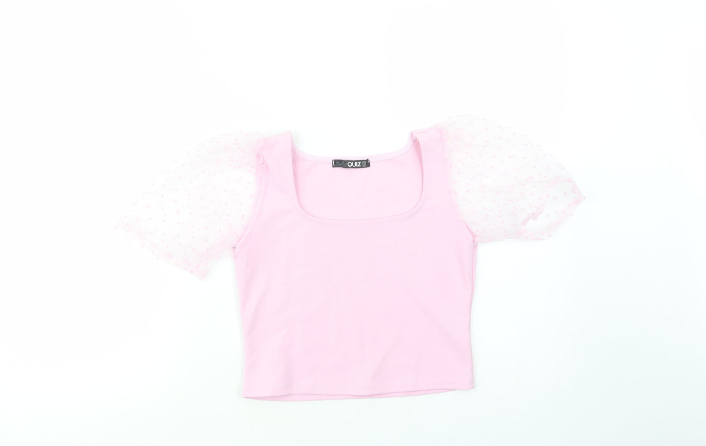 Quiz Womens Pink  Polyester Cropped Blouse Size 8 Square Neck