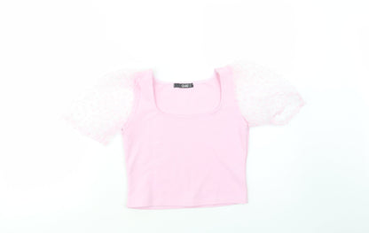 Quiz Womens Pink  Polyester Cropped Blouse Size 8 Square Neck