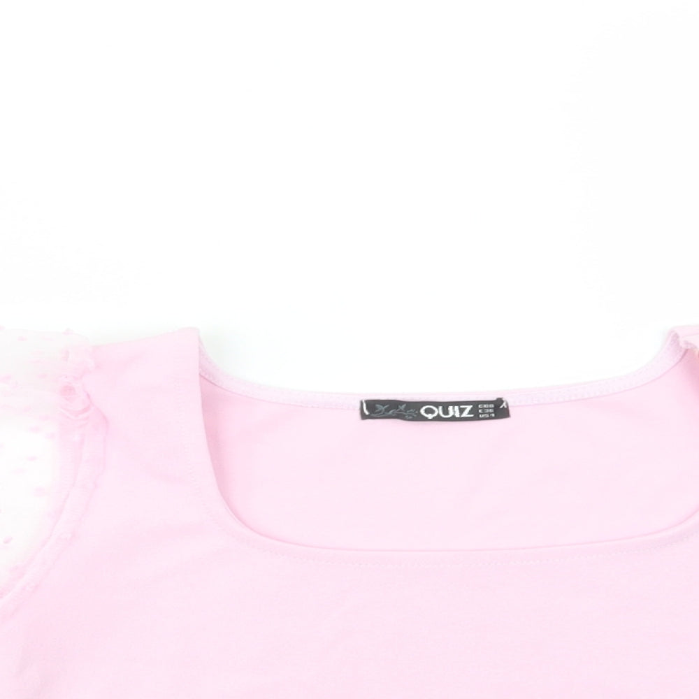 Quiz Womens Pink  Polyester Cropped Blouse Size 8 Square Neck