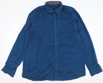 Taylor & Wright Mens Blue  Cotton  Button-Up Size 17.5 Collared Button