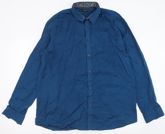 Taylor & Wright Mens Blue  Cotton  Button-Up Size 17.5 Collared Button