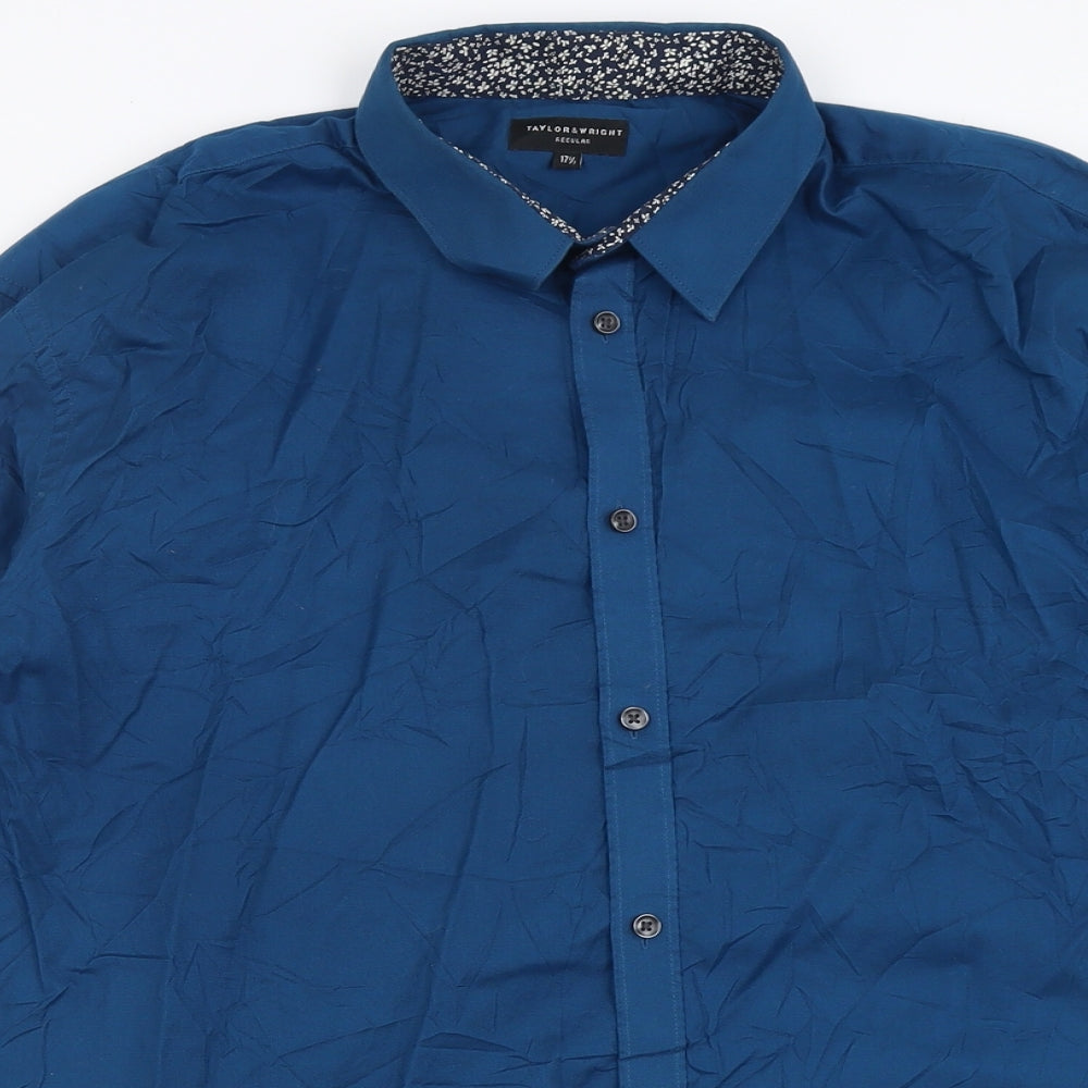 Taylor & Wright Mens Blue  Cotton  Button-Up Size 17.5 Collared Button