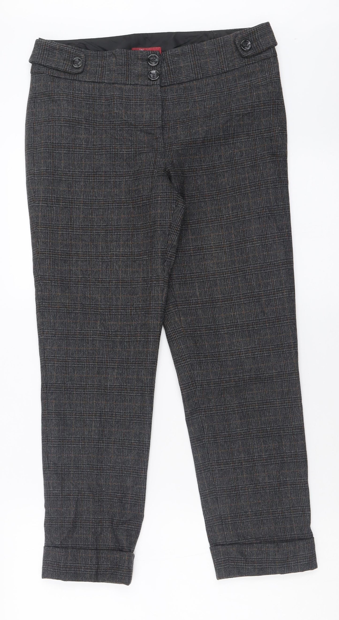 Monsoon Womens Grey Check Polyester Trousers  Size 8 L26 in Regular Button