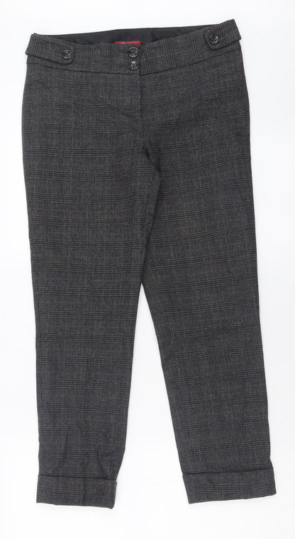 Monsoon Womens Grey Check Polyester Trousers  Size 8 L26 in Regular Button