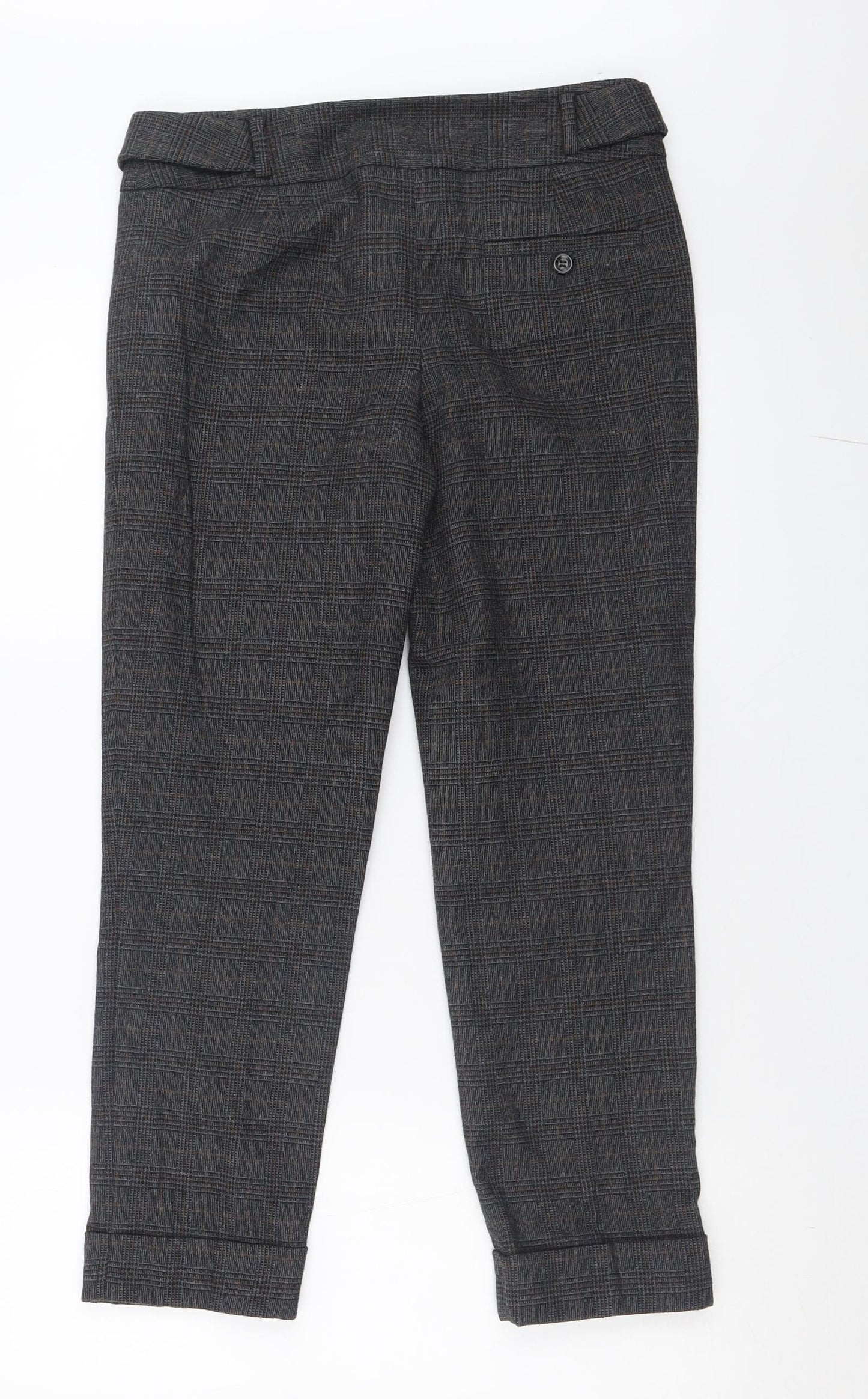 Monsoon Womens Grey Check Polyester Trousers  Size 8 L26 in Regular Button