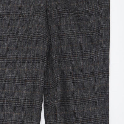 Monsoon Womens Grey Check Polyester Trousers  Size 8 L26 in Regular Button