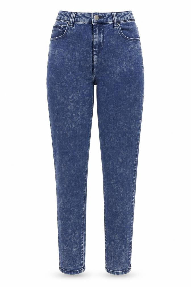 Front view of Primark women’s blue cotton skinny jeans, size UK 12, 32-inch leg regular button