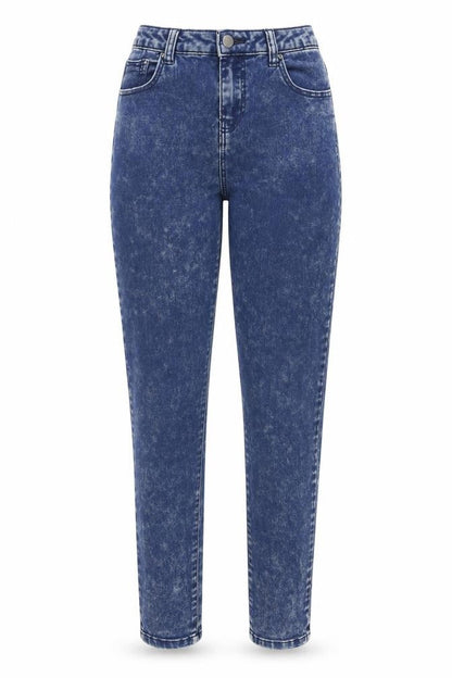 Front view of Primark women’s blue cotton skinny jeans, size UK 12, 32-inch leg regular button