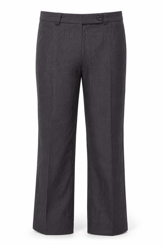 Front view of Anna Rose women’s purple polyester trousers, size UK 14, 30-inch leg regular button