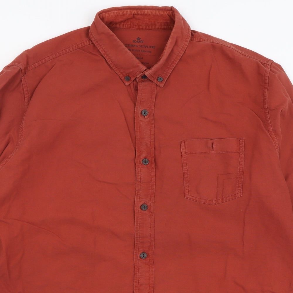 Mens UK Size L Easy Brown  Button-Up Long Sleeve Casual Shirt