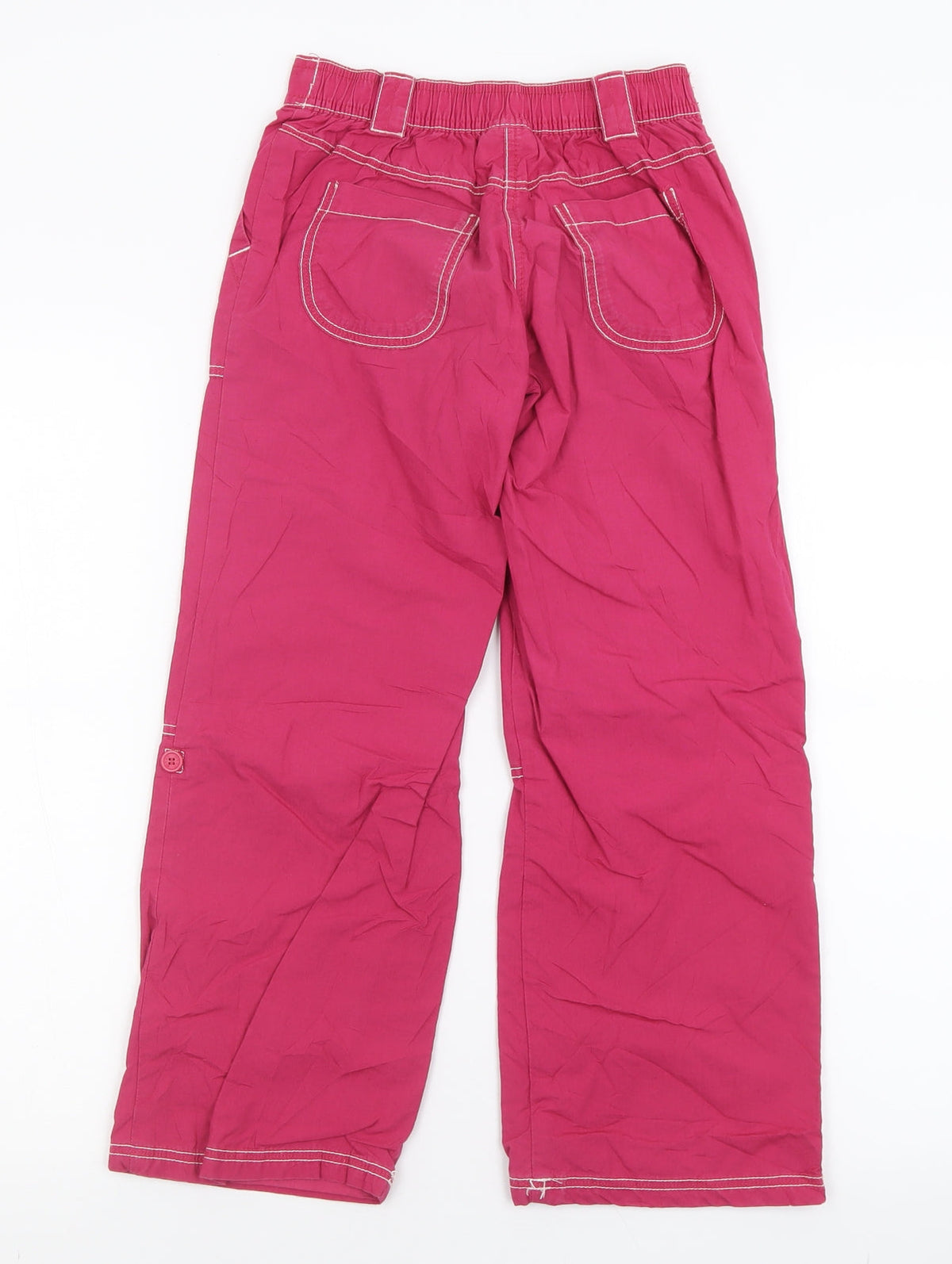Back view of Next girls’ pink cotton capri trousers, size 9, months regular hook & loop
