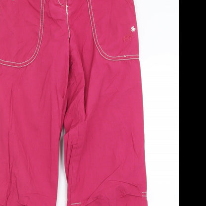 Close-up detail of Next girls’ pink cotton capri trousers, size 9, months regular hook & loop