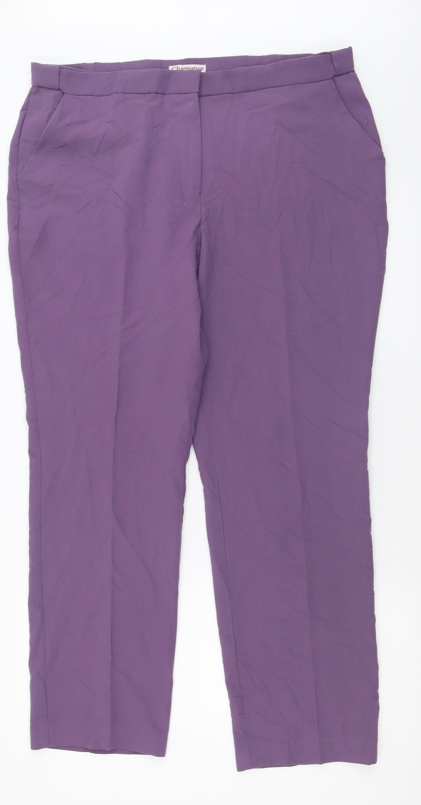 Charmance Womens Purple  Polyester Trousers  Size 20 L30 in Regular Hook & Eye