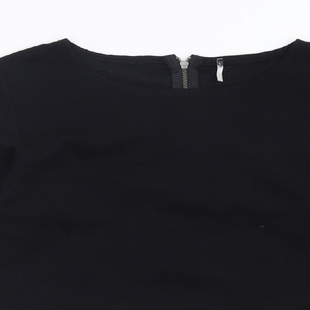 Womens UK Size L Preworn Black Cropped T-Shirt