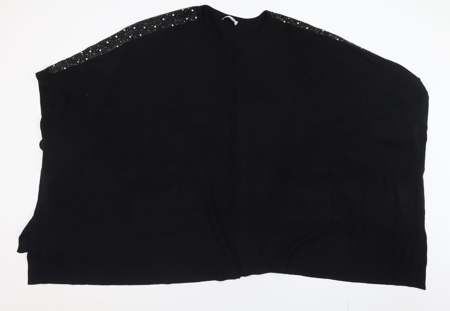 Lucy Sparks Womens Black Crew Neck  Polyamide Cape Jumper Size L
