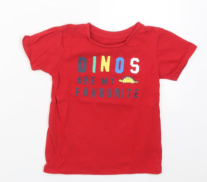 Dunnes Boys Red  Cotton Basic T-Shirt Size 3-4 Years Crew Neck Pullover - Dinos Are My Favourite