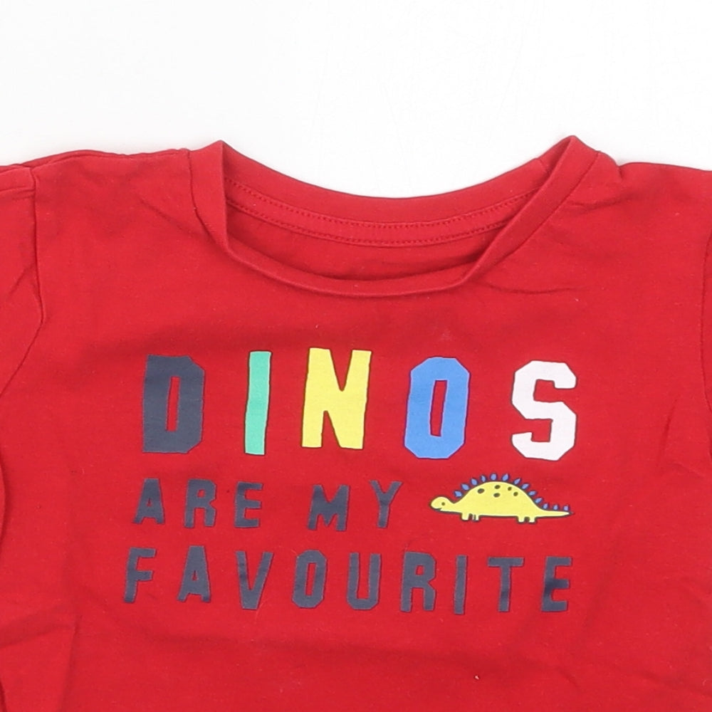 Dunnes Boys Red  Cotton Basic T-Shirt Size 3-4 Years Crew Neck Pullover - Dinos Are My Favourite