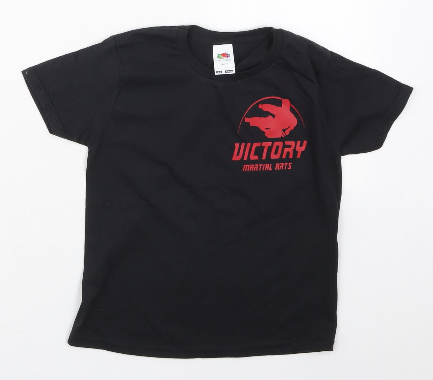 Fruit of the Loom Boys Black  Cotton Basic T-Shirt Size 3-4 Years Crew Neck Pullover - Victory Martial Arts