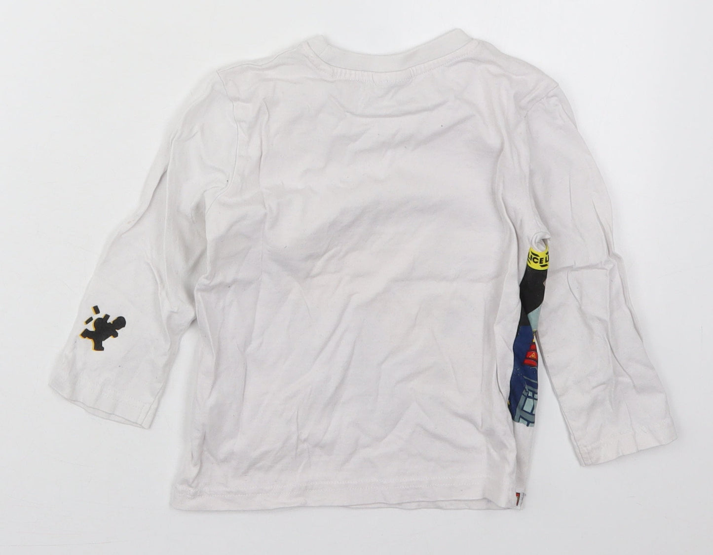NEXT Boys White  Cotton Basic T-Shirt Size 3 Years Crew Neck Pullover - Lego Police