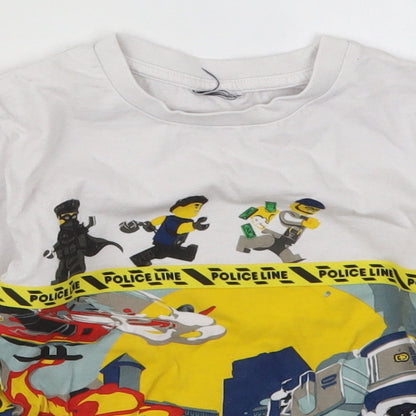 NEXT Boys White  Cotton Basic T-Shirt Size 3 Years Crew Neck Pullover - Lego Police