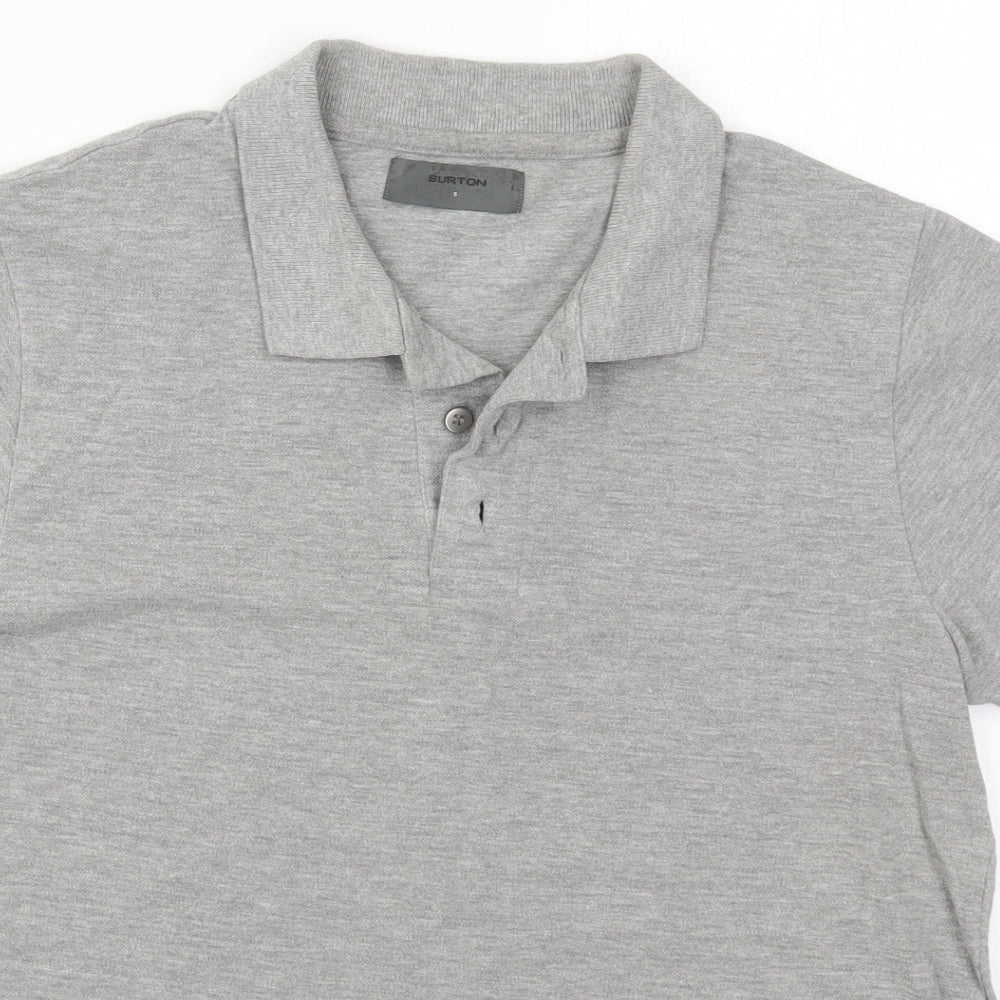 Burton Mens Grey  Cotton  Polo Size S Collared Pullover