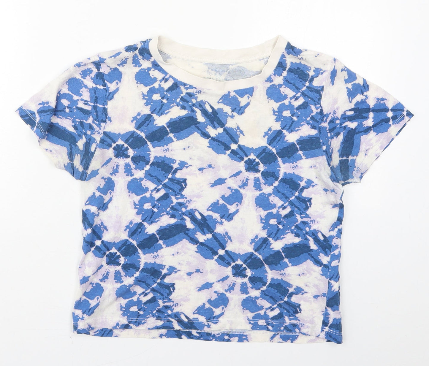 Primark Womens Blue  Cotton Cropped T-Shirt Size 4 Crew Neck - Tie Dye