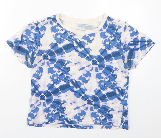 Primark Womens Blue  Cotton Cropped T-Shirt Size 4 Crew Neck - Tie Dye