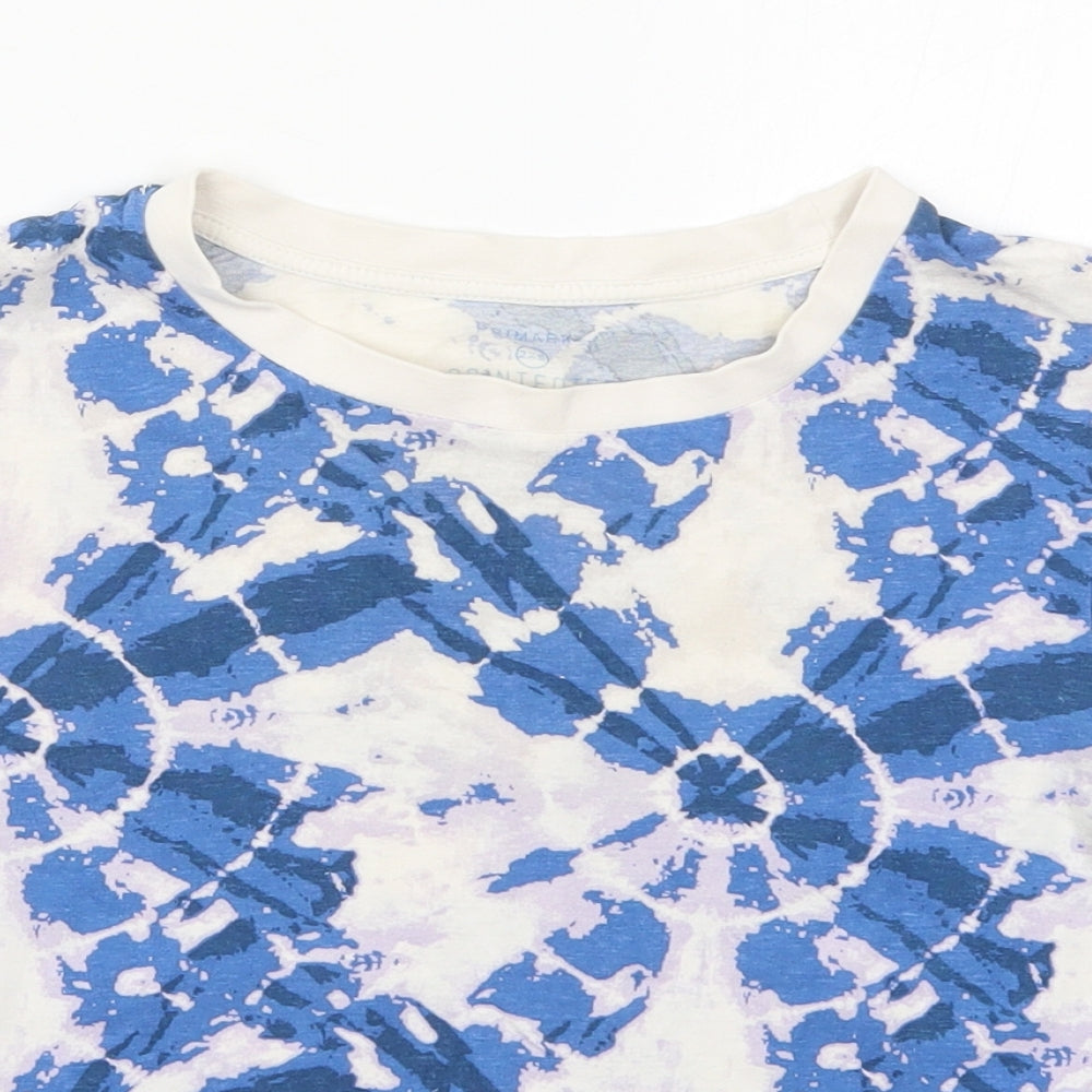 Primark Womens Blue  Cotton Cropped T-Shirt Size 4 Crew Neck - Tie Dye