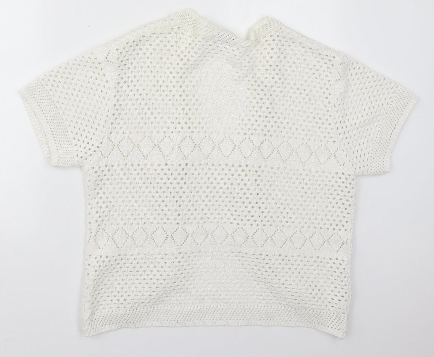 Glimpse Womens White V-Neck  Acrylic Cardigan Jumper Size L