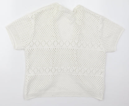 Glimpse Womens White V-Neck  Acrylic Cardigan Jumper Size L