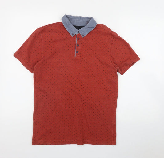 NEXT Mens Orange Polka Dot Cotton  Polo Size S Collared Button