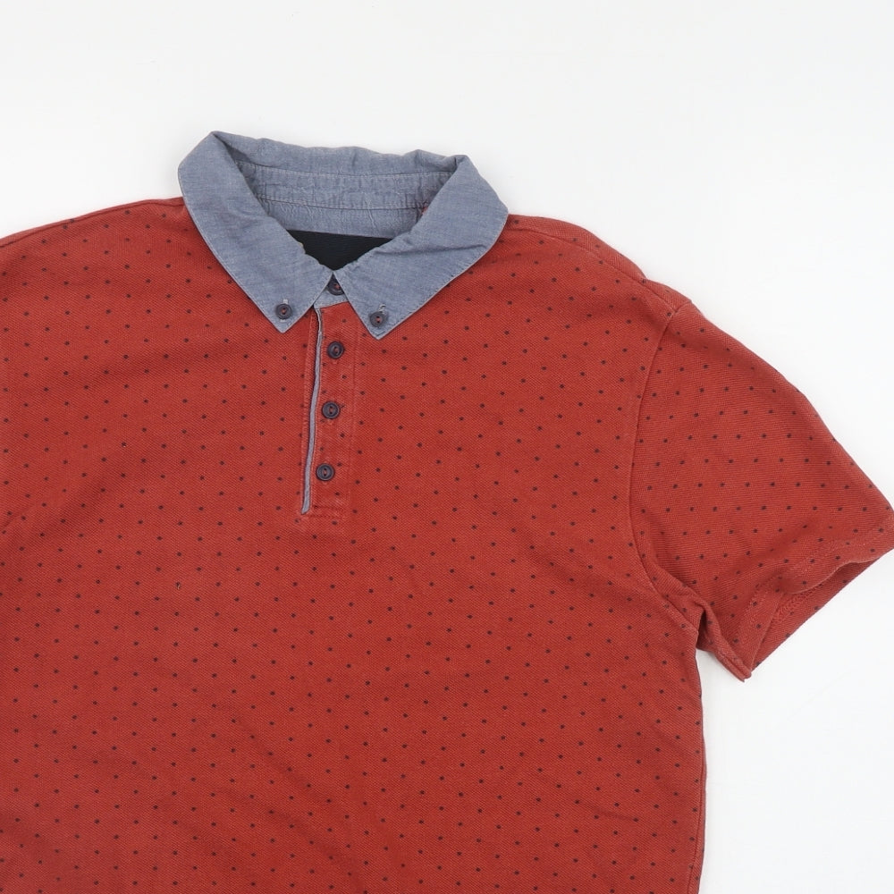 NEXT Mens Orange Polka Dot Cotton  Polo Size S Collared Button