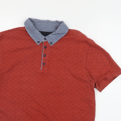 NEXT Mens Orange Polka Dot Cotton  Polo Size S Collared Button
