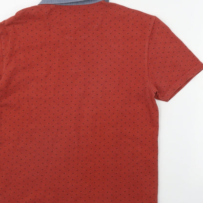 NEXT Mens Orange Polka Dot Cotton  Polo Size S Collared Button