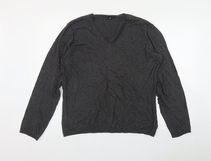 Gap Mens Grey V-Neck  Cotton Pullover Jumper Size L