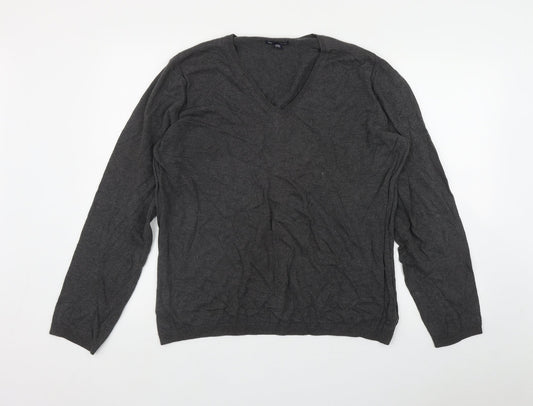 Gap Mens Grey V-Neck  Cotton Pullover Jumper Size L