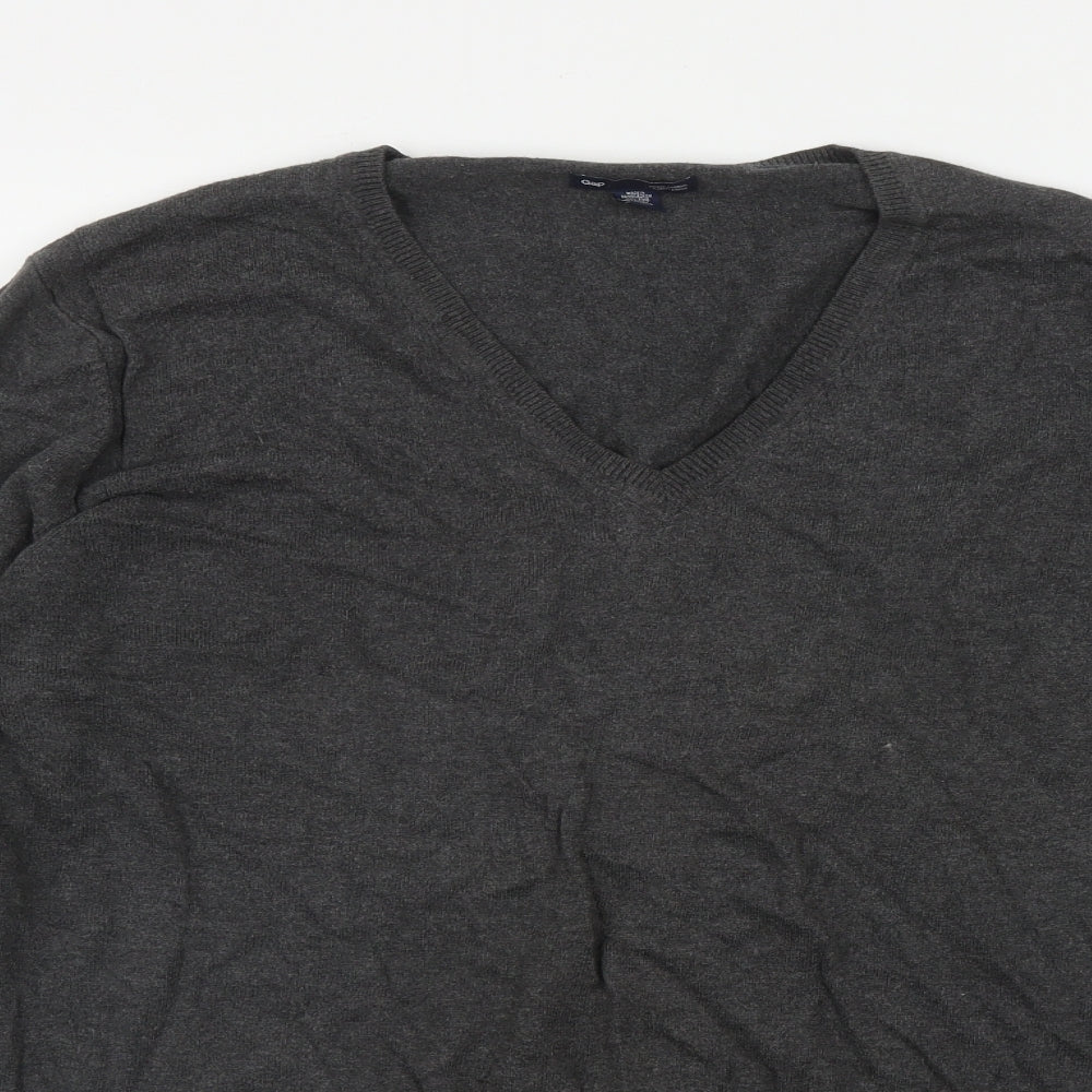 Gap Mens Grey V-Neck  Cotton Pullover Jumper Size L