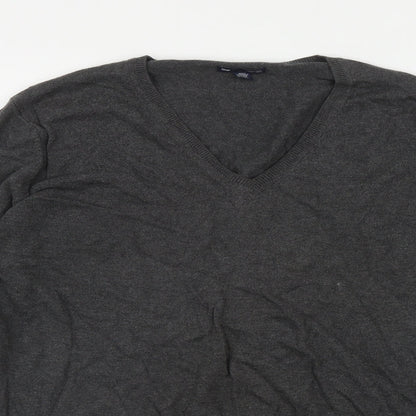 Gap Mens Grey V-Neck  Cotton Pullover Jumper Size L