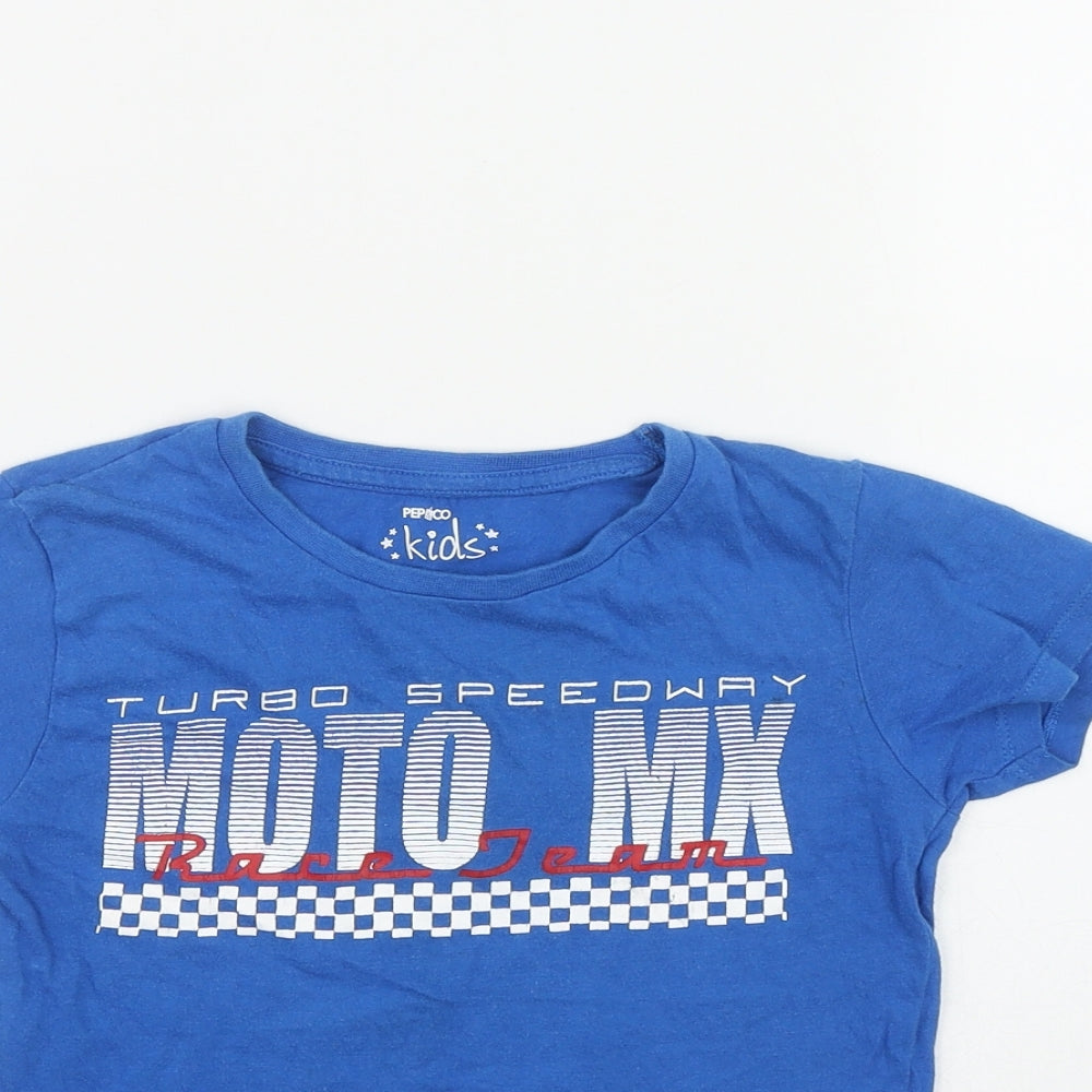 Pep & Co Boys Blue  Cotton Basic T-Shirt Size 5-6 Years Round Neck  - Moto MX