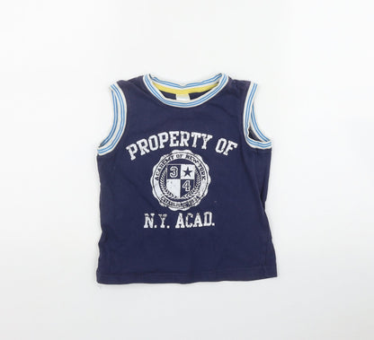 S G Junior Boys Blue  Cotton Basic Tank Size 5-6 Years Round Neck