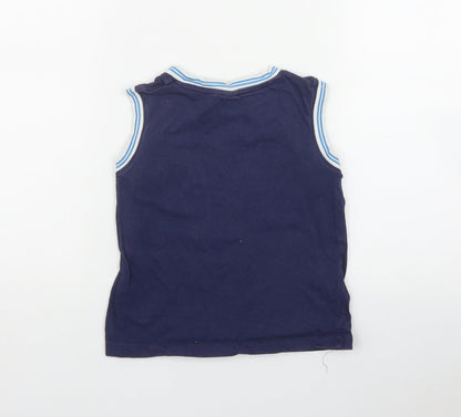 S G Junior Boys Blue  Cotton Basic Tank Size 5-6 Years Round Neck